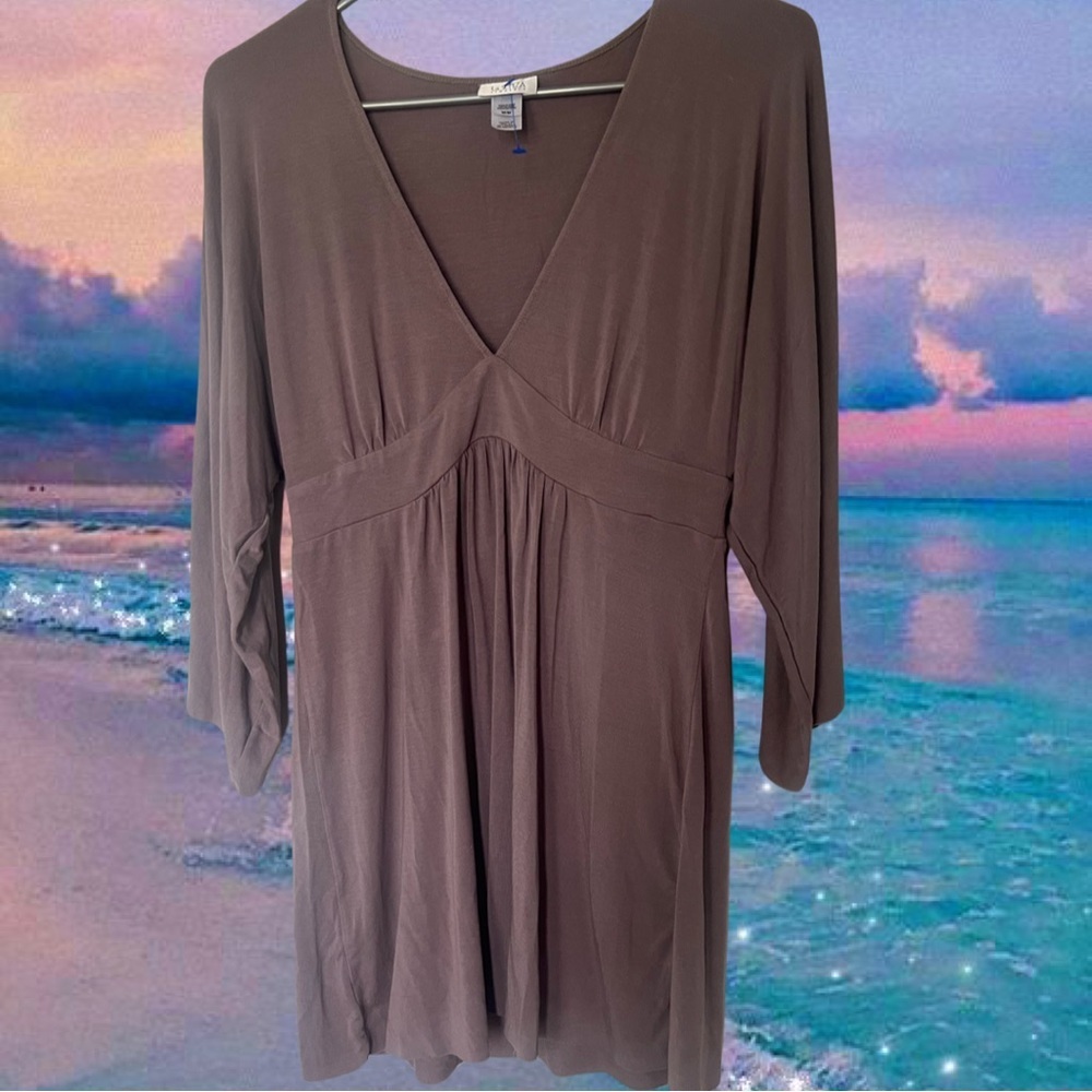 La senza Vneck lounge top in brown grey taupe soft modal y2k pj shirt